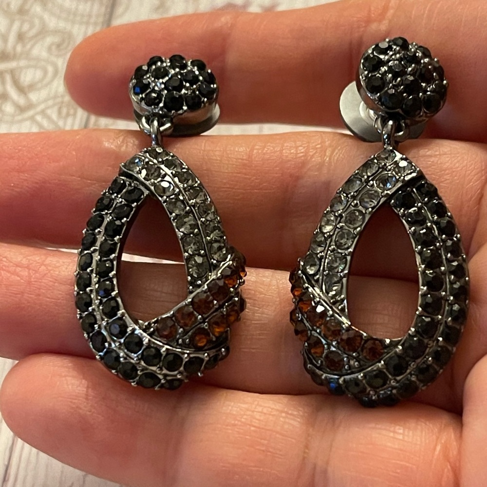 Monet black grey crystal drop earrings - Picture 4 of 5